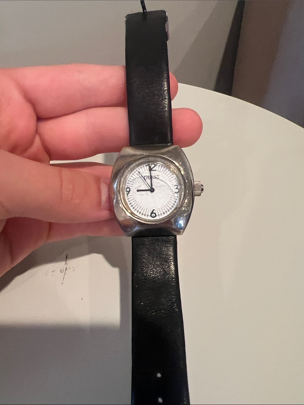 Black Leather Strap Silver Case Watch - Vintage Guess Women’s Watch